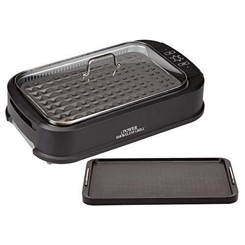 Power XL Smokeless Electric Indoor Removable Grill and Griddle Plates, Nonstick Cooking Surfaces, Glass Lid, 1500 Watt, 21X 15.4X 8.1, black - JOY2ESpree