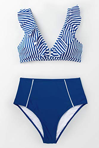 CUPSHE Women's High Waist Bikini Swimsuit Ruffle Floral Print Two Piece Bathing Suit