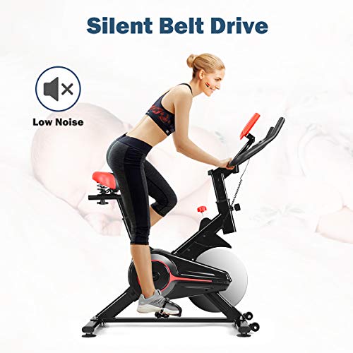 GYMAX Indoor Cycling Bike, Stationary Exercise Bike with LCD Monitor, Heart Pulse Sensor & Comfortable Seat Cushion for Home Workout - JOY2ESpree