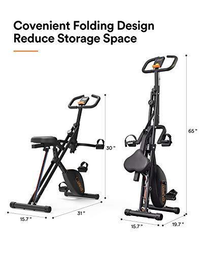 UREVO Stationary Exercise Bike Foldable 3 in 1 Magnetic Upright Bike Indoor Cycling Bike Squat Machine Row - JOY2ESpree