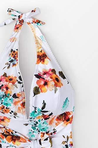 CUPSHE Women's Tie Waist Floral Print One Piece Swimsuit Halter Swimwear - JOY2ESpree