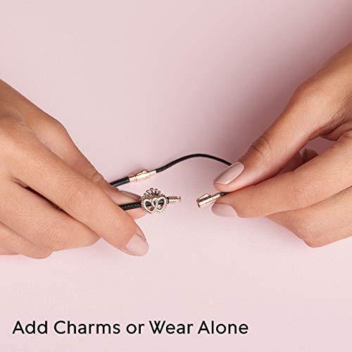 Pandora Jewelry Pandora Moments Black Leather Slider Cubic Zirconia Bracelet in Pandora Rose, 11.0" - JOY2ESpree