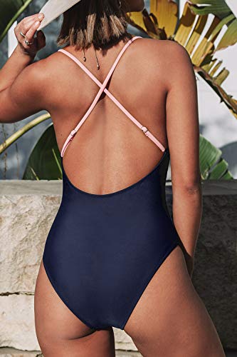 CUPSHE Women's One Piece Swimsuit V Neck Cross Back Color Block Beach Swimwear Bathing Suits