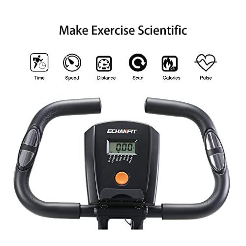 ECHANFIT Indoor Cycling Bike Folding Magnetic Exercise Upright Bike Stationary with 16 Levels Resistance Arm Training Bands and Electronic Display - JOY2ESpree
