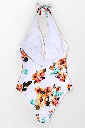 CUPSHE Women's Tie Waist Floral Print One Piece Swimsuit Halter Swimwear - JOY2ESpree
