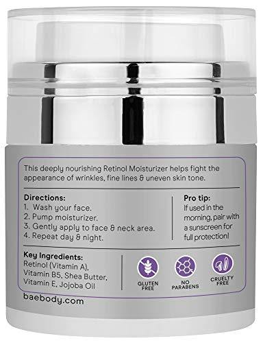 Baebody Retinol Moisturizer Cream for Face, Neck and Décolletage with Wrinkle and Acne Fighting Retinol, Jojoba Oil and Vitamin E, 1.7 Ounces - JOY2ESpree