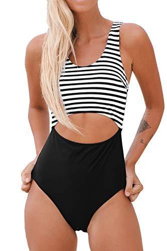 CUPSHE Women’s One Piece Swimsuit Stripe Cutout Bathing Suit - JOY2ESpree