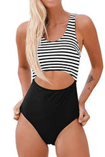 
                        
                          Load image into Gallery viewer, CUPSHE Women’s One Piece Swimsuit Stripe Cutout Bathing Suit - JOY2ESpree
                        
                      