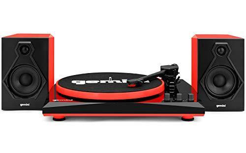 Gemini Sound TT-900 Series Stereo Belt Drive Turntable Sound System Set, 3 Speed Vinyl Record Bluetooth Player with Dual 50W Watts Speakers, Black/Red - JOY2ESpree