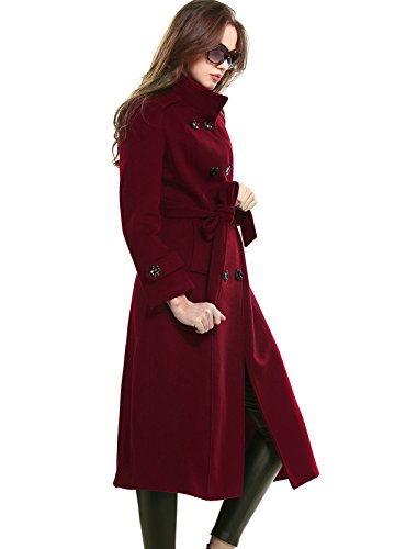 Escalier Women's Wool Trench Coat Winter Double-Breasted Jacket with Belts