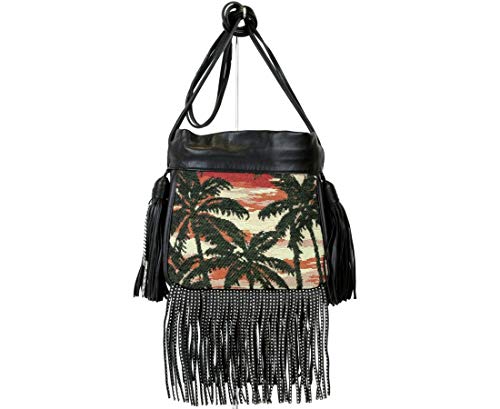 Saint Laurent Women's Black Helena Small Fringed Bucket Cross-body Bag 412691 5568