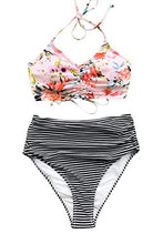 
                        
                          Cargar imagen en el visor de la galería, CUPSHE Women’s Bikini Swimsuit Floral Print Halter Lace Up Two Piece Bathing Suit
                        
                      