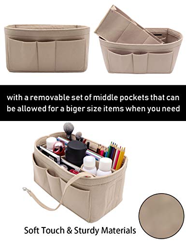 Felt Fabric Purse Tote Diaper Bag Organizer Insert Bag in Bag with Zipper Inner Pocket For Neverfull Speedy