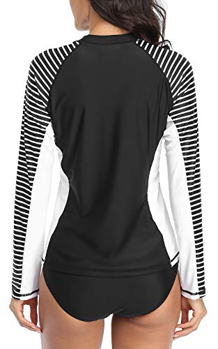 CharmLeaks Women's Long Sleeve Rashguard UPF 50 Sun Protection Swimsuit Top Striped Swim Shirts