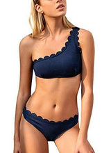 
                        
                          Load image into Gallery viewer, CUPSHE Women's Solid Wavy Edge One-Shoulder Bikini Set Rain of Petals - JOY2ESpree
                        
                      