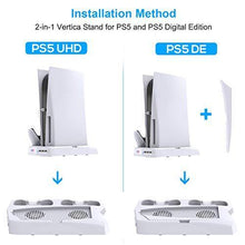 
                        
                          Load image into Gallery viewer, Vertical Stand with Cooling Fan for PS5 Console and Playstation 5 Digital Edition - JOY2ESpree
                        
                      