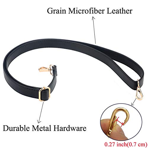 Beaulegan Purse Strap Replacement - Full Grain Microfiber Leather - 59 Inch Long Adjustable for Crossbody Shoulder Bag - 0.7 Inch Wide, Black/Gold