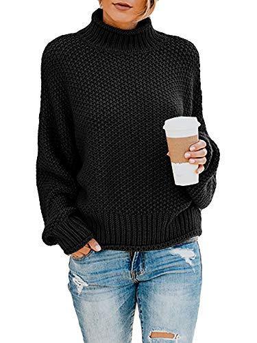 Saodimallsu Womens Turtleneck Oversized Sweaters Batwing Long Sleeve Pullover Loose Chunky Knit Jumper - JOY2ESpree