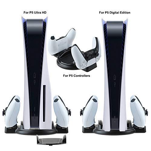 Vertical Stand for PS5 Console and PlayStation 5 Digital Edition, Charger for PS5 Dualsense Wireless Controller，PS5 Base - JOY2ESpree