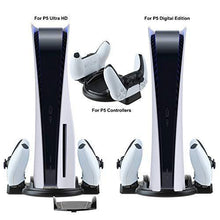 
                        
                          Load image into Gallery viewer, Vertical Stand for PS5 Console and PlayStation 5 Digital Edition, Charger for PS5 Dualsense Wireless Controller，PS5 Base - JOY2ESpree
                        
                      