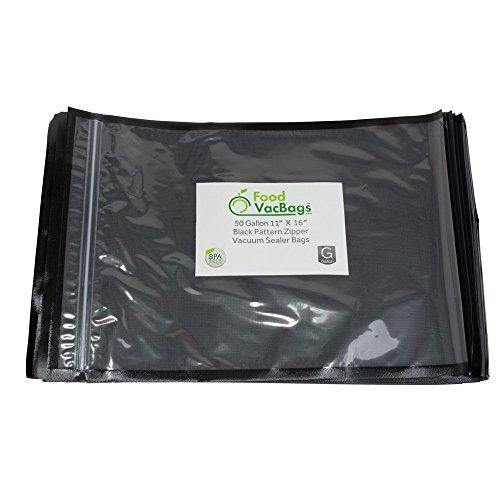 FoodVacBags 11" X 16" Zipper Gallon Bags, Black Back & Clear Front, 50 Count, Resealable, Precut - JOY2ESpree