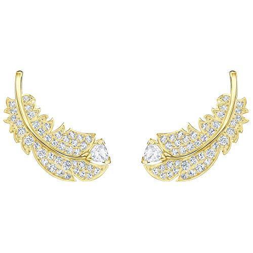 Swarovski Crystal Nice Clear Gold-Tone Plated Feather Earrings - JOY2ESpree