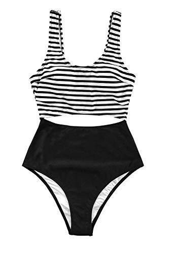 CUPSHE Women’s One Piece Swimsuit Stripe Cutout Bathing Suit - JOY2ESpree