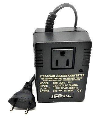 Simran SMF-200 Deluxe 200 Watts Step Down Voltage Converter for International Travel to AC 220V/240V Countries