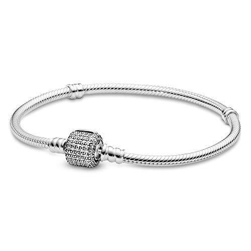 Pandora Jewelry Moments Sparkling Pave Clasp Snake Chain Cubic Zirconia Bracelet in Sterling Silver - JOY2ESpree