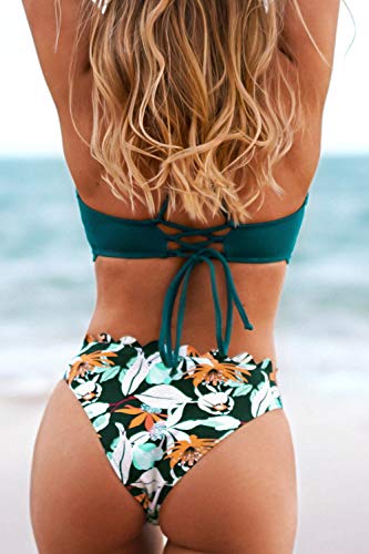 CUPSHE Women's Scalloped Edge Printed Lace Up Bikini Sets