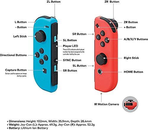Nintendo Switch Console with Neon Blue and Neon Red Joy-Con Video Games Console Blue and Red with Etechrus Accessories Bundle - JOY2ESpree