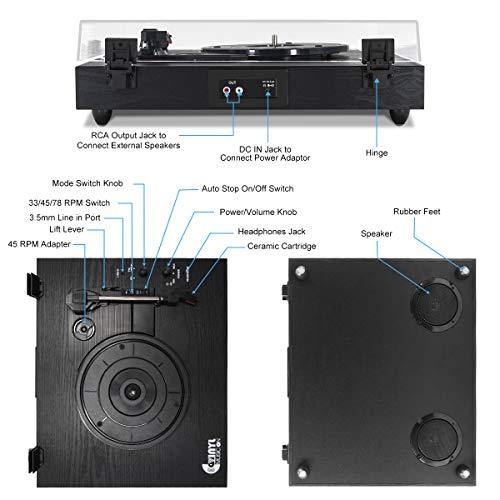 Retro Record Player for 33/45/78 RPM Vinyl Records,Bluetooth Belt-Drive Turntable - JOY2ESpree