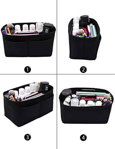 Felt Purse Organizer Insert Zipper Pocket with Two Removeable Bottle Holder