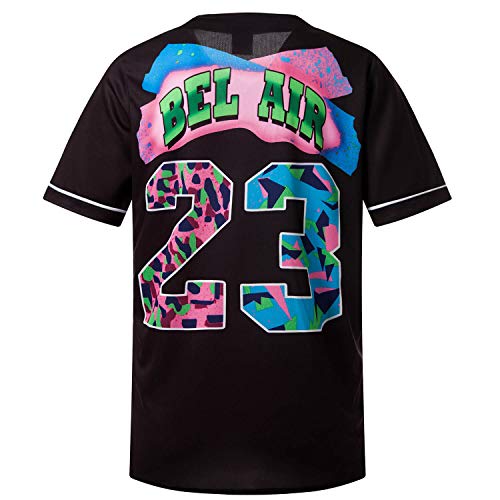 MOLPE 90s Hip Hop Clothing for Men and Women, Unisex Bel Air 23 Baseball Jersey, Mens Printed Urban Shirts for Party