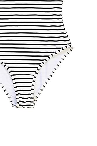 CUPSHE Women's One Piece Swimsuit Striped Scoop Neck Cross Back Beach Swimwear Bathing Suits