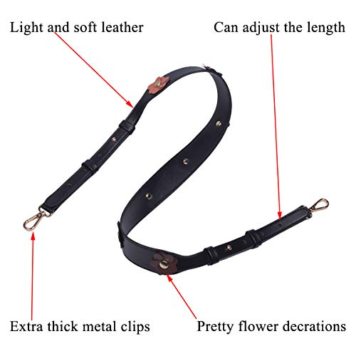 Beaulegan Wide Studded Flower Leather Purse Strap Replacement - Adjustable for Shoulder Crossbody Bag (Black/Gold Clasp)