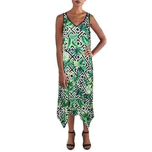 Tommy Bahama Womens Printed Asymmeric Midi Dress Green XS - JOY2ESpree