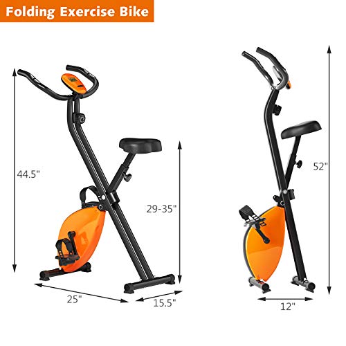 GYMAX Folding Stationary Bike, Stationary Upright Bike with LCD Monitor - JOY2ESpree