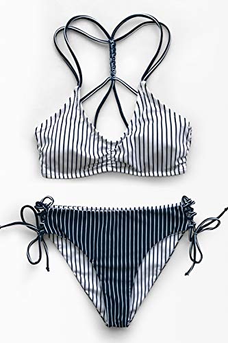 CUPSHE Women's Back Braided Straps Reversible Bottom Strappy Lace Up Bikini Sets