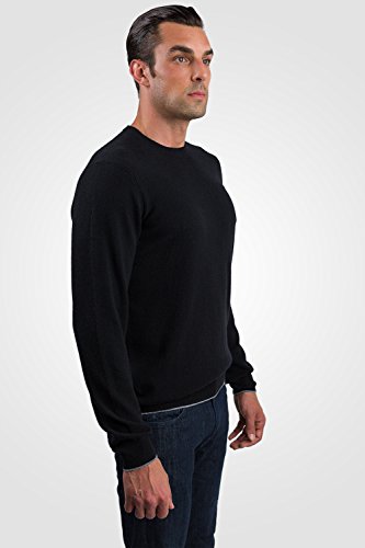 JENNIE LIU Men's 100% Cashmere Long Sleeve Crewneck Sweater (Medium, Black)