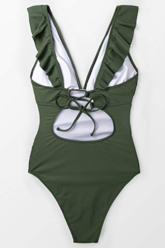 CUPSHE Women's V Neck One Piece Swimsuit Ruffled Lace Up Monokini