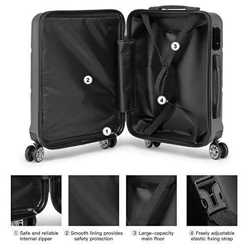 Kono 3 Pieces Luggage Set Hard Shell with Spinner Wheels Lightweight Rolling Suitcases Set with YKK Dual Zipper TSA Lock for Travel (Grey)