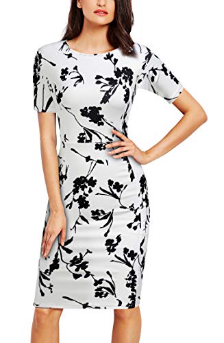 FORTRIC Women Printing Church Business Office Work Elegant Bodycon Pencil Dress