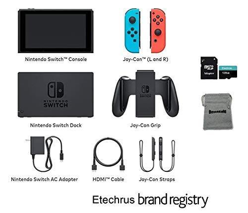 Nintendo Switch Console with Neon Blue and Neon Red Joy-Con Video Games Console Blue and Red with Etechrus Accessories Bundle - JOY2ESpree