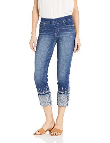 Jag Jeans Women's Lewis Straight Cuffed Pull on Crop with Embroidery