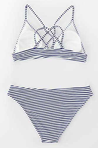 CUPSHE Women’s Bikini Swimsuit Stripe V Neck Back Cross Two Piece Bathing Suit