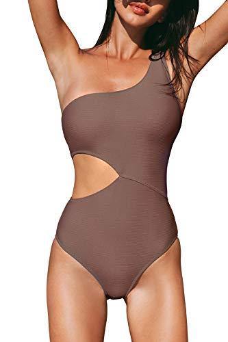 CUPSHE Women's One Piece Swimsuit One Shoulder Cut Out Ribbed Swimwear Bathing Suits - JOY2ESpree