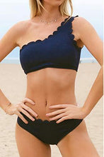 
                        
                          Load image into Gallery viewer, CUPSHE Women's Solid Wavy Edge One-Shoulder Bikini Set Rain of Petals - JOY2ESpree
                        
                      