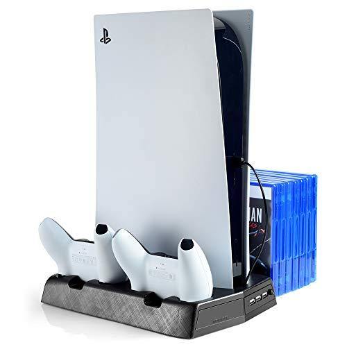 Cooling Vertical Stand for PS5 Console With Dual Controller Charger, Compatible with PlayStation 5 Console & Digital Edition, - JOY2ESpree