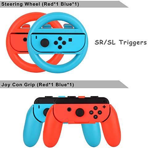 EOVOLA Accessories Kit for Nintendo Switch Games Bundle Wheel Grip Caps Carrying Case Screen Protector Controller - JOY2ESpree